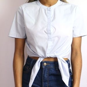Baby Blue Tie-Front Crop Top